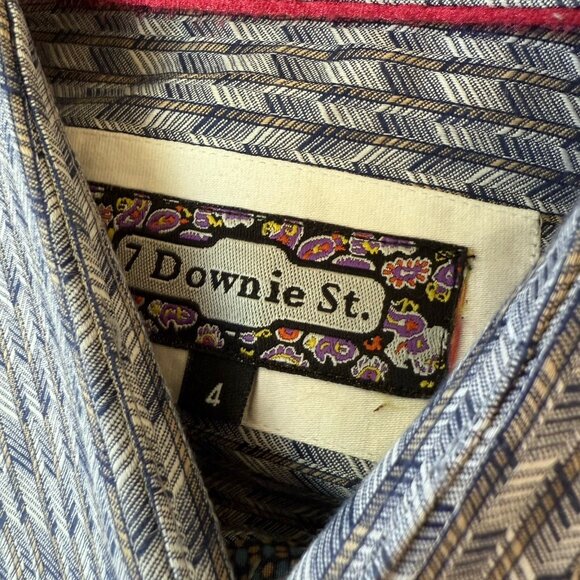 7 Downie St Button Down Shirt Mens Size 4 Large Flip Cuff Geometric Blue - Picture 6 of 7